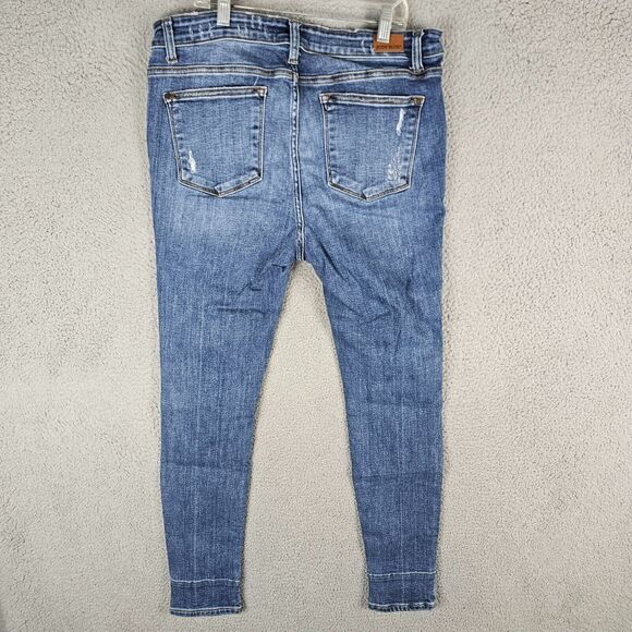 Judy Blue Buffalo Plaid Patch Skinny Jeans Ripped Distressed 15/32 Stretch Denim - Picture 2 of 11